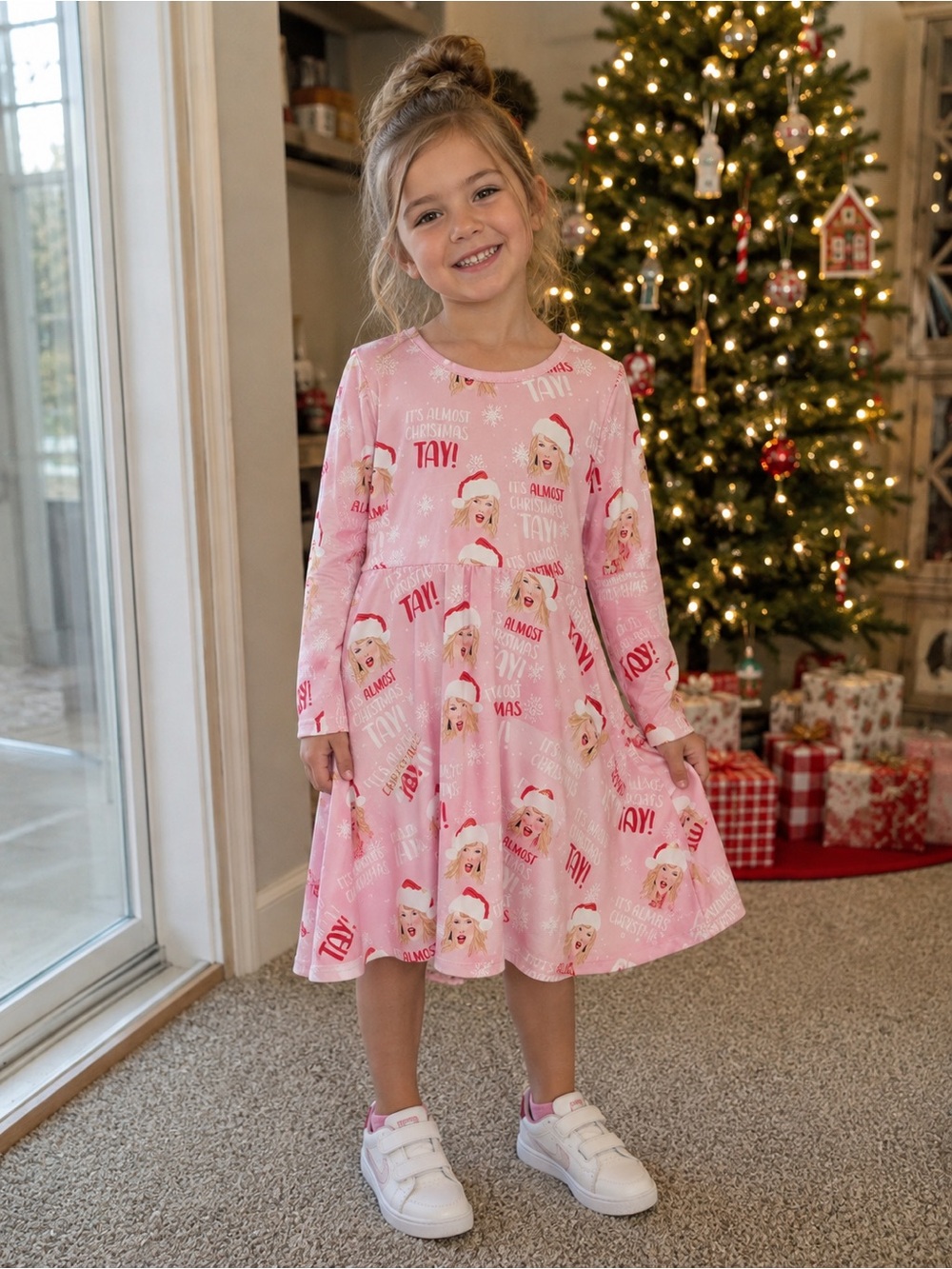 Rylee Faith Girls Christmas Taylor Swift Print Pink Dress 5T